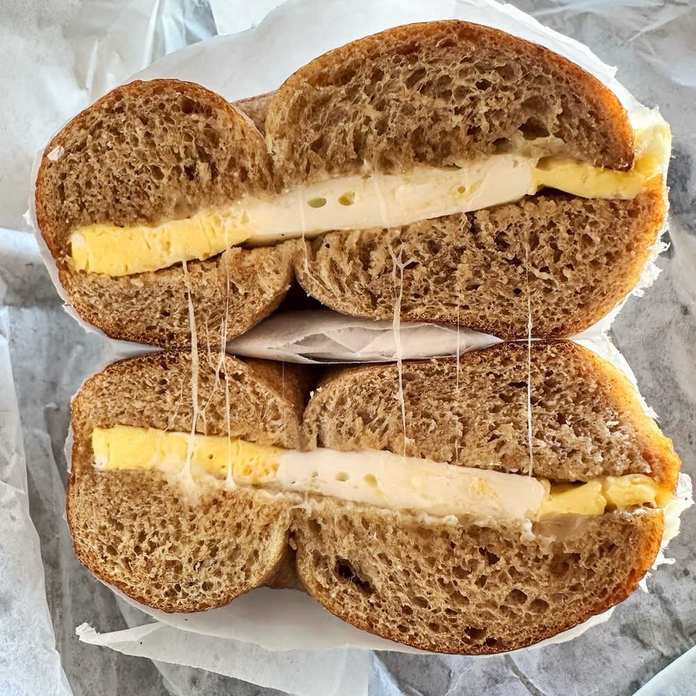 Bruegger's Bagels - Day 1: honey what, egg and Swiss -look at the cheese pull! - Bagels Near Me - Tucson, Arizona Bruegger's Bagels - Day 1: honey what, egg and Swiss -look at the cheese pull! - Bagels Near Me - Tucson, Arizona