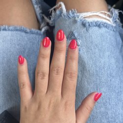 Lee Lee Nails & Spa - Short gel-x nails, color 006 deep pink.