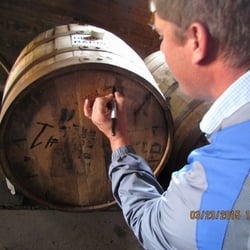 Judy's Liquor - Peter Signing the Barrel Head of the hand Selected Barrel of 1792 exclusive for Judy's Liquor and JP Liquor