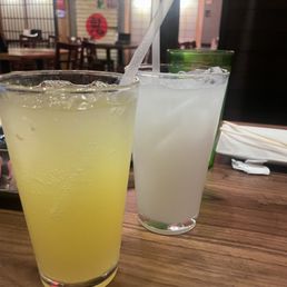 (left) orange/madarin chu hi. (right) calpico