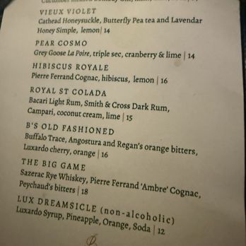 Mr. B's Bistro - Partial drink menu - Cajun/Creole Near Me - New Orleans, Louisiana