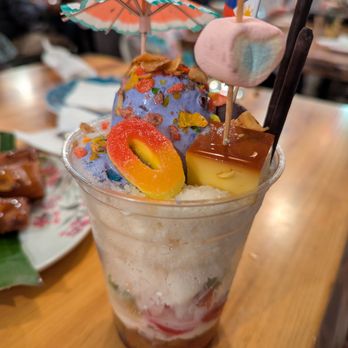 Kamayan Atl - Halo Halo Espesyal. $11. Shaved ice, milk, tapioca, plantain, ice cream, flan, palm & coconut jelly, jackfruit, mung & navy beans, yam jam. - Filipino Near Me - Doraville, Georgia Kamayan Atl - Halo Halo Espesyal. $11. Shaved ice, milk, tapioca, plantain, ice cream, flan, palm & coconut jelly, jackfruit, mung & navy beans, yam jam. - Filipino Near Me - Doraville, Georgia
