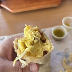 All egg half way through the burrito.