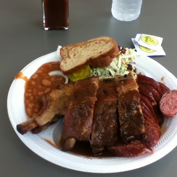 Off the Bone Barbeque - Ribs with sausage Cole slaw and beans - Barbeque Near Me - Dallas, Texas