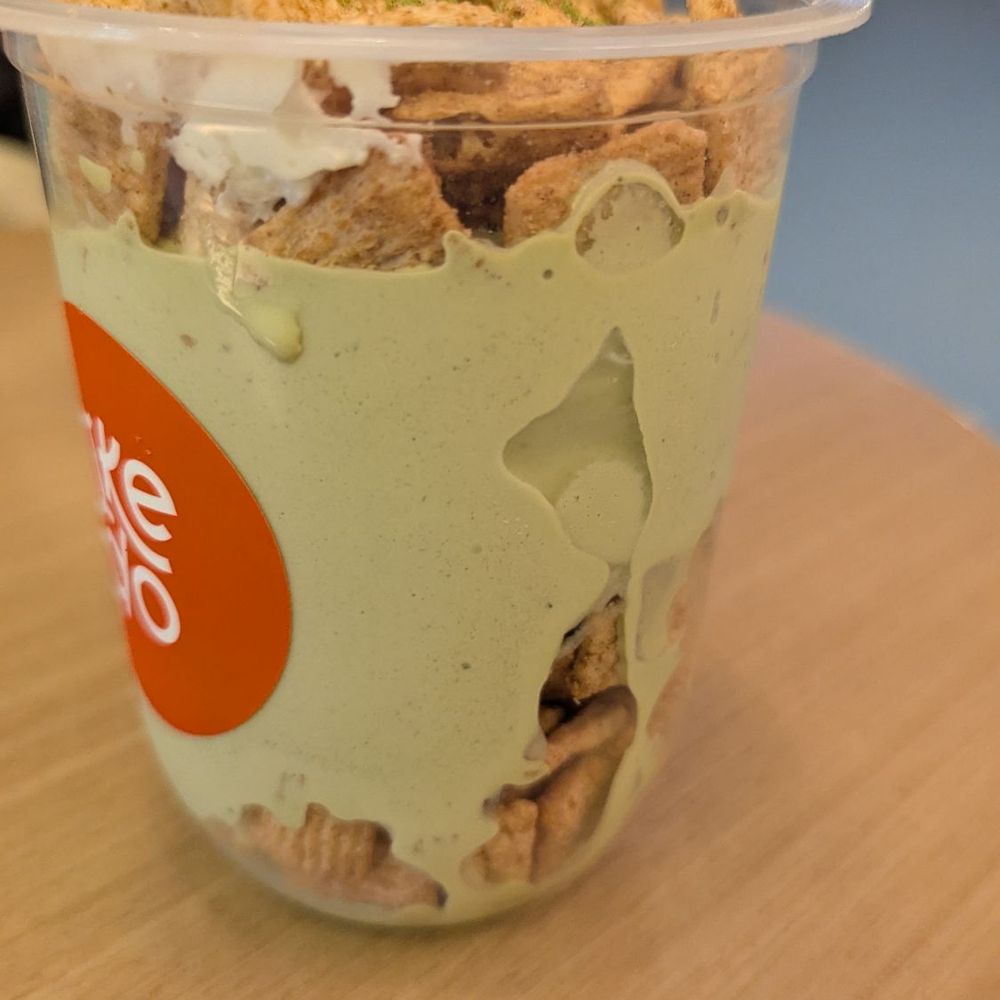 Ikedo Japanese Eatery - Matcha showing the amount of cinnamon toast crunch. - Ramen Near Me - Mineola, New York Ikedo Japanese Eatery - Matcha showing the amount of cinnamon toast crunch. - Ramen Near Me - Mineola, New York