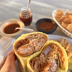 Charro's Express Mexican Food - Amazing shrimp burrito extra spicy, so they brought me tons of amazing condiments