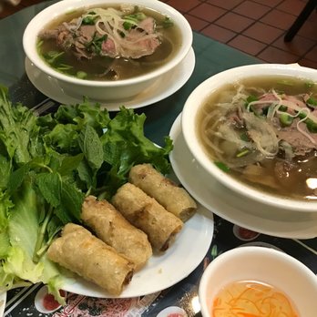 Pho Bang Restaurant - #1 and #2 phos with spring rolls - Vietnamese Near Me - Flushing, New York