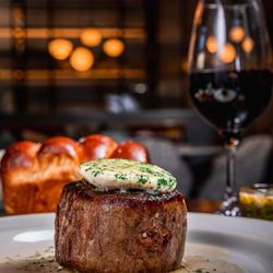 Good Graces - Chef's cut filet mignon certified angus beef, 8 oz, with sauce accompaniments: chimichurri, compound herb butter, beef jus, mushroom cream