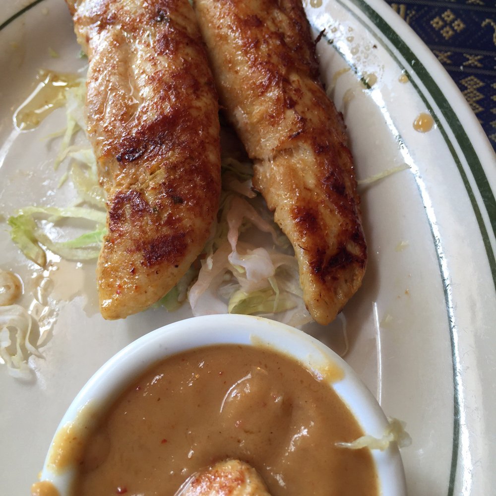 Bangkok Garden Restaurant - Chicken Satay with Peanut Sauce (Appetizer came with 4 large pieces) Excellent - Thai Near Me - Brunswick, Maine Bangkok Garden Restaurant - Chicken Satay with Peanut Sauce (Appetizer came with 4 large pieces) Excellent - Thai Near Me - Brunswick, Maine