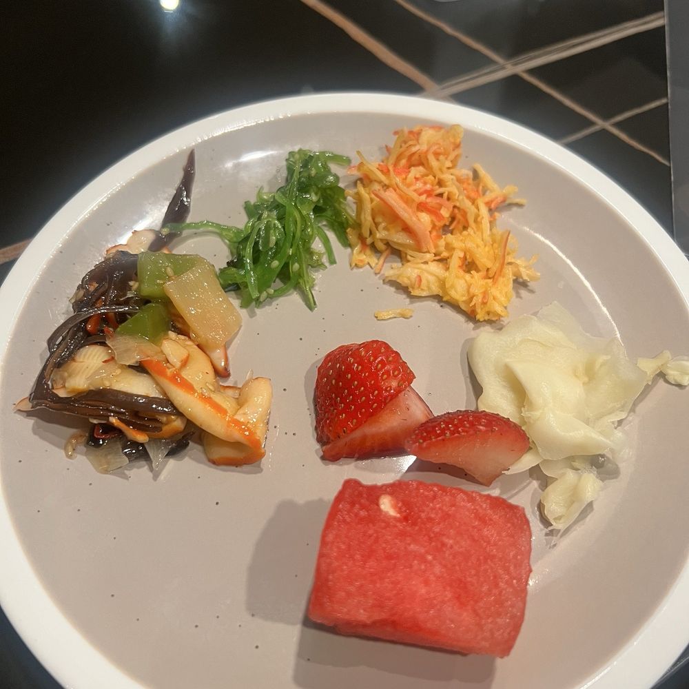 Sushi Yama - Ginger, seaweed salad, something else salad, strawberry and watermelon. - Izakaya Near Me - Indianapolis, Indiana Sushi Yama - Ginger, seaweed salad, something else salad, strawberry and watermelon. - Izakaya Near Me - Indianapolis, Indiana