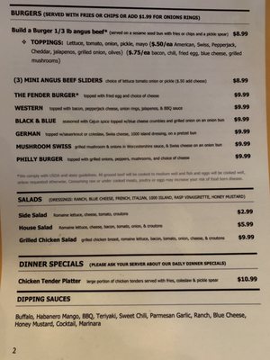 Menu photo 2 Fenders Bar & Grill Milan, MI