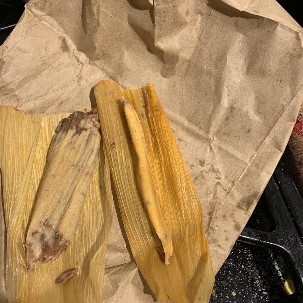 Delicious tamale on the left, Don's Molino scrawny tamale on the right.