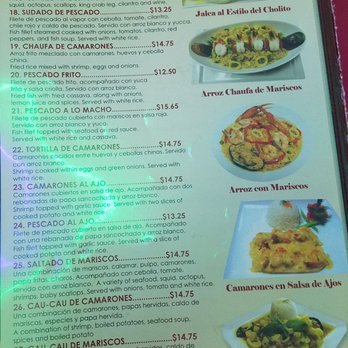 Parrilla's Cholito - Menu page 2. Fish and Seafood. - Peruvian Near Me - Downey, California