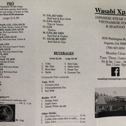 Wasabi Express - Menu as of April 2025