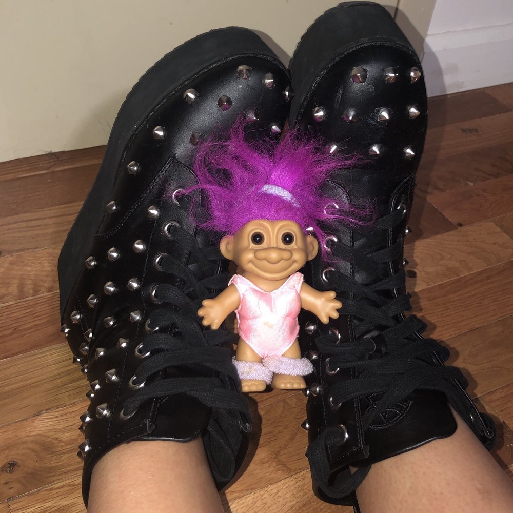 Bought these spiked platform boots and a workout troll to get me motivated for the summer lol Bought these spiked platform boots and a workout troll to get me motivated for the summer lol