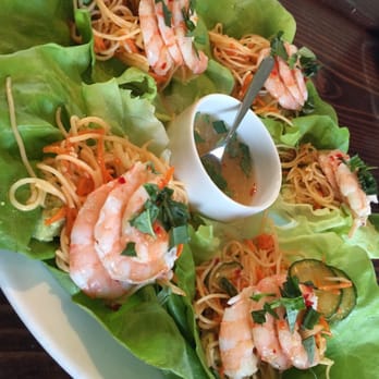 Solbar - Spicy shrimp lettuce wraps. (We ordered two extra) - New American Near Me - Calistoga, California Solbar - Spicy shrimp lettuce wraps. (We ordered two extra) - New American Near Me - Calistoga, California