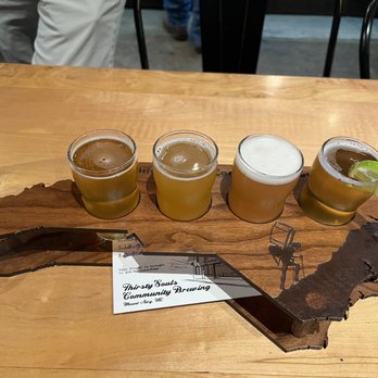 Thirsty Souls Community Brewing - Beer flight (L to R): Kölsch, Hazy IPA, Sour Gose, Mexican Lager - New American Near Me - Mount Airy, North Carolina Thirsty Souls Community Brewing - Beer flight (L to R): Kölsch, Hazy IPA, Sour Gose, Mexican Lager - New American Near Me - Mount Airy, North Carolina