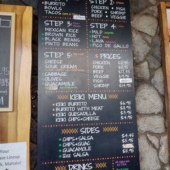 Da Crack Mexican Grinds - cash prices.  3.9% surcharge using credit cards.  On line ordering prices 20% higher - Mexican Near Me - Koloa, Hawaii