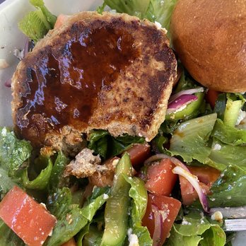 Burger Club - Mediterranean Greek Tomato Salad add Turkey Burger - Burgers Near Me - Astoria, New York Burger Club - Mediterranean Greek Tomato Salad add Turkey Burger - Burgers Near Me - Astoria, New York