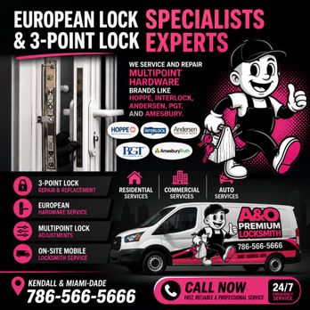 A&O Premium Locksmith - We specialize in European and french door locks, multipoint lock and 3-point locking systems. Give us a call! - Keys & Locksmiths Near Me - Miami, Florida A&O Premium Locksmith - We specialize in European and french door locks, multipoint lock and 3-point locking systems. Give us a call! - Keys & Locksmiths Near Me - Miami, Florida
