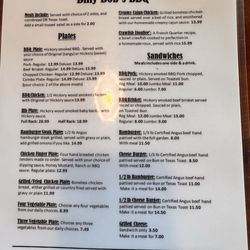 Billy Bob's Bar B Q - Menu