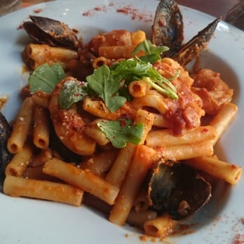 Sin And Redemption - DAILY SUNDAY SPECIAL: spicy seafood rigatoni. Needs a bit more spinach. Mussels, shrimp and calamari in chili-tomato sauce. Yum! - Pubs Near Me - Toronto, Ontario Sin And Redemption - DAILY SUNDAY SPECIAL: spicy seafood rigatoni. Needs a bit more spinach. Mussels, shrimp and calamari in chili-tomato sauce. Yum! - Pubs Near Me - Toronto, Ontario