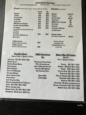 Menu photo 1 Smokeshow Barbeque Concord, NH