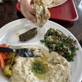 Mediterranean Bakery & Sandwich - Baba ghanouj plate with tabbouli and falafel wrap - Mediterranean Near Me - Atlanta, Georgia