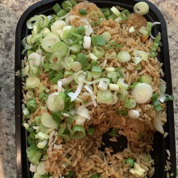 Wok Xpress - Raw green onions and shallots topped on rice-not even sautéed or cooked with the rice. - Chinese Near Me - Lancaster, Texas
