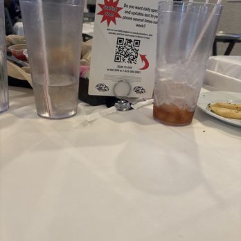 Manero's Restaurant - Empty drinks in the back corners of an empty party room - Steakhouses Near Me - Palm City, Florida