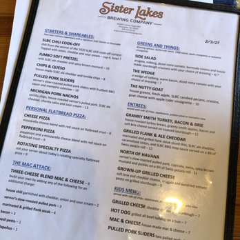 Sister Lakes Brewing Company - Menu - Brewpubs Near Me - Dowagiac, Michigan