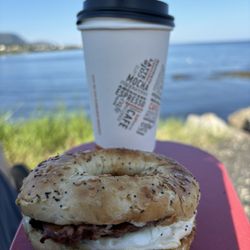 Java Jack's Restaurant & Gallery - Bacon, egg, and cheese bagel with drip coffee