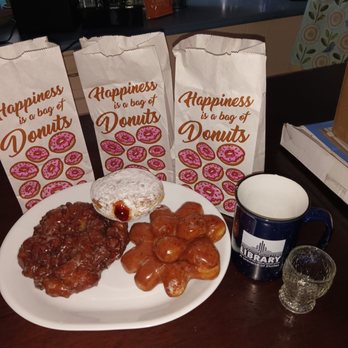 Town Donut & Breakfast - Apple fritter, strawberry jam filled powdered donut and a donut 'pine cone' - Donuts Near Me - Baton Rouge, Louisiana Town Donut & Breakfast - Apple fritter, strawberry jam filled powdered donut and a donut 'pine cone' - Donuts Near Me - Baton Rouge, Louisiana