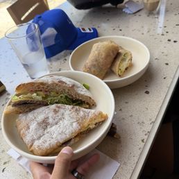 tri tip sandwich and salmon burrito