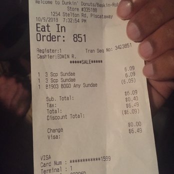 Baskin Robbins - a person holding a receipt - Ice Cream & Frozen Yogurt Near Me - Piscataway, New Jersey