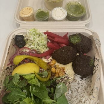 Dune - Hummus & Falafel Plate with extra condiments (not pictured House Flat Bread that comes with!) - Falafel Near Me - Los Angeles, California Dune - Hummus & Falafel Plate with extra condiments (not pictured House Flat Bread that comes with!) - Falafel Near Me - Los Angeles, California
