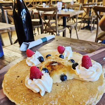 The Hen and the Hog - Creme Brulee pancakes with berries and whipped cream - Barbeque Near Me - Hollywood, Florida