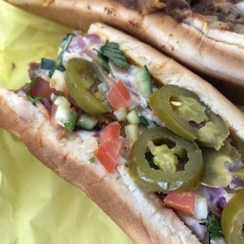 Yummy's Hot Dogs - Hot link w/ jalapeños, salsa, mayo. SO good! - Hot Dogs Near Me - Emeryville, California Yummy's Hot Dogs - Hot link w/ jalapeños, salsa, mayo. SO good! - Hot Dogs Near Me - Emeryville, California