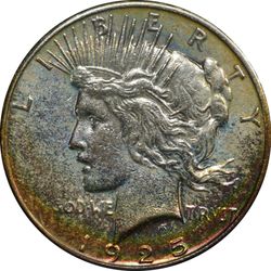 1925 Rainbow Toned Peace Dollar.