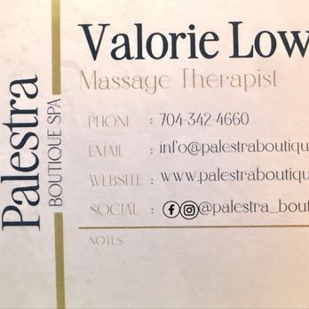 Palestra Boutique Spa - Valorie Lowe Business Card - Skin Care Near Me - Charlotte, North Carolina