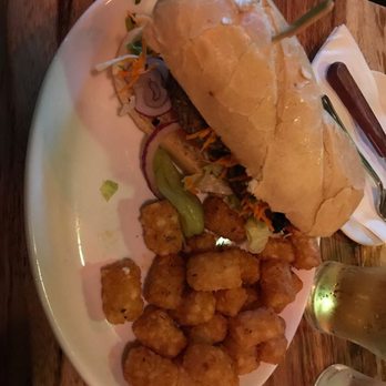 McMenamins North Shore Lagoon - Vegan hemp-patty sandwich with tater tots - Cocktail Bars Near Me - Bothell, Washington