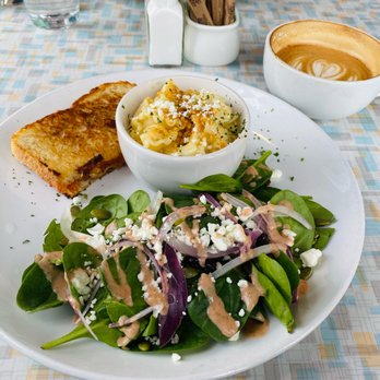 Aurora - The Lunch Pair: Half of the Pumped-Up Grilled Cheese with a spinach salad, side of mac & cheese - best combo around! - Coffee & Tea Near Me - Oklahoma City, Oklahoma