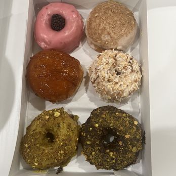 Devi's Donuts and Sweets - Blueberry, Creme Brulee, Roasted Coconut, Lemon Pistachio, Chocolate Pistachio, and Chocolate Pistachio Donuts. - Donuts Near Me - Long Beach, California
