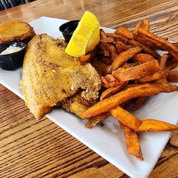 Tamarack Marketplace - Trout with sweet potato fries and fried green tomatoes - Art Galleries Near Me - Beckley, West Virginia Tamarack Marketplace - Trout with sweet potato fries and fried green tomatoes - Art Galleries Near Me - Beckley, West Virginia