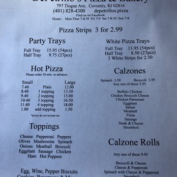 Depetrillo's Pizza & Bakery - Menu - Pizza Near Me - Coventry, Rhode Island