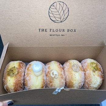 The Flour Box - L-R pistachio, eggnog, cold brew, chocolate cookie chunk, and another pistachio. Cold brew and chocolate chunk were my favs! - Bakeries Near Me - Seattle, Washington