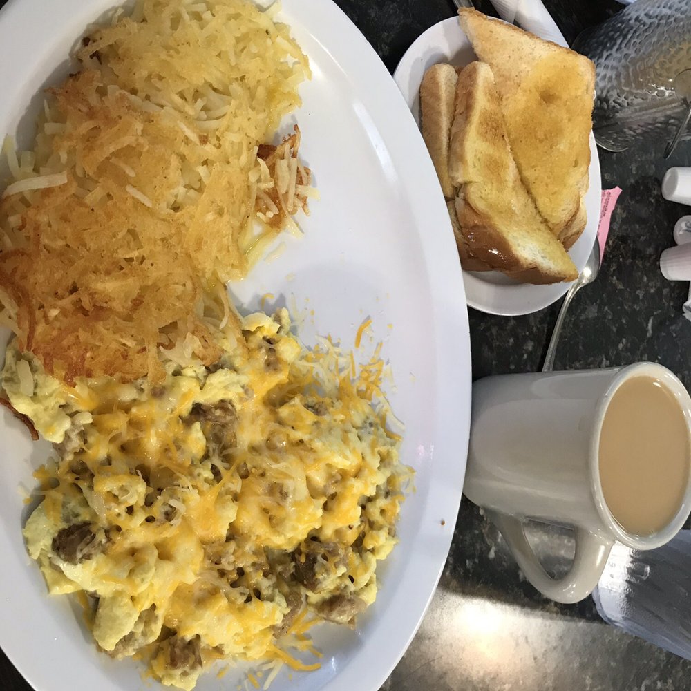 The House Cafe - Sausage, eggs and cheese with hash browns and a side of toast with coffee - Cafes Near Me - Richardson, Texas The House Cafe - Sausage, eggs and cheese with hash browns and a side of toast with coffee - Cafes Near Me - Richardson, Texas
