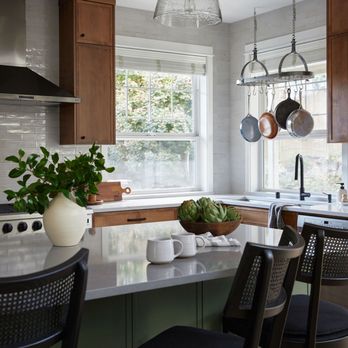 Isabella Stephens Interiors - This PNW inspired kitchen brings natural elements indoors, through our use of natural wood cabinets and earthy tones - Interior Design Near Me Isabella Stephens Interiors - This PNW inspired kitchen brings natural elements indoors, through our use of natural wood cabinets and earthy tones - Interior Design Near Me
