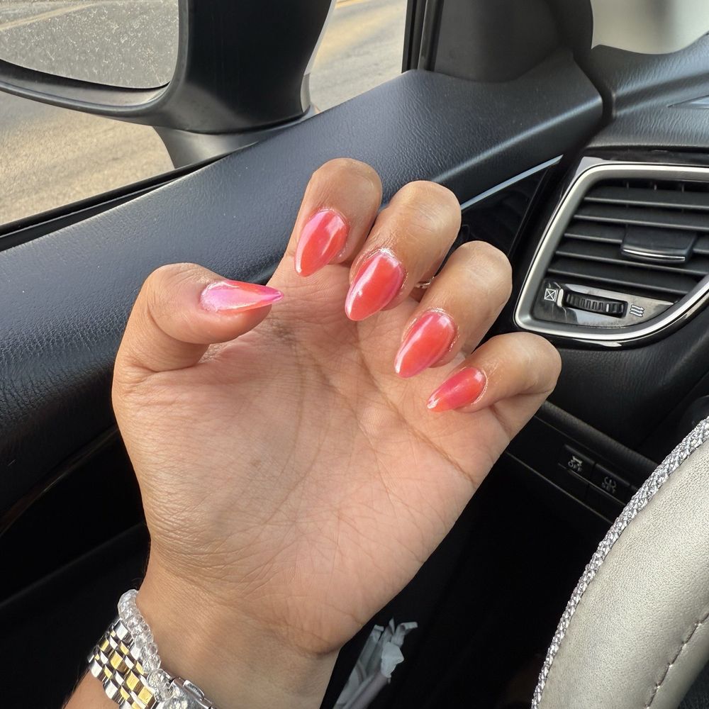 Pink & orange dip powder with chrome