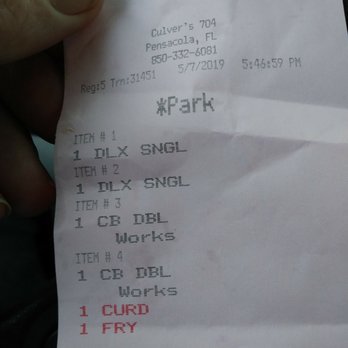 Culver's - Receipt from Culvers - Fast Food Near Me - Pensacola, Florida Culver's - Receipt from Culvers - Fast Food Near Me - Pensacola, Florida